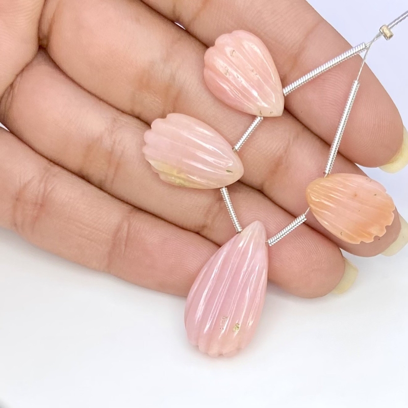 30.50 Cts. Pink Opal 15.5-24mm Carved Pear Shape AA Grade Matched Gemstone Carvings Set - Total 3 Pcs.