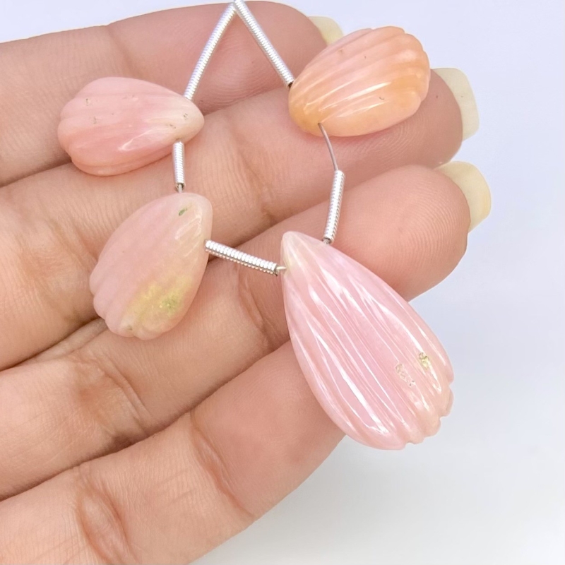 30.50 Cts. Pink Opal 15.5-24mm Carved Pear Shape AA Grade Matched Gemstone Carvings Set - Total 3 Pcs.