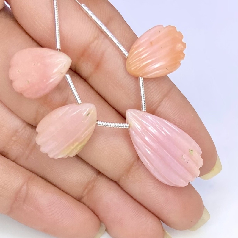 30.50 Cts. Pink Opal 15.5-24mm Carved Pear Shape AA Grade Matched Gemstone Carvings Set - Total 3 Pcs.