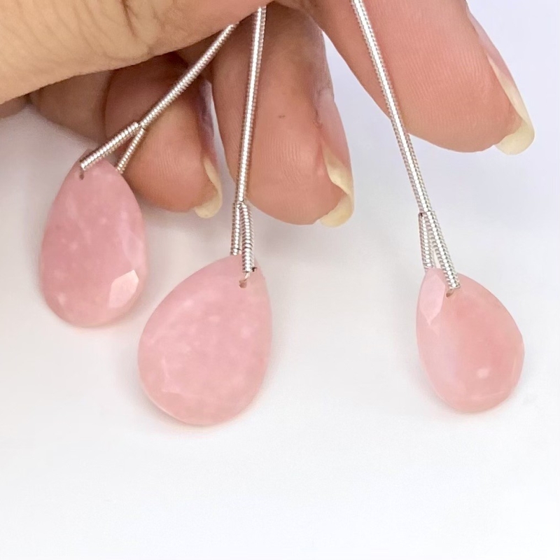  23.90 Cts. Pink Opal 15.5-19mm Faceted Pear Shape AA+ Grade Matched Gemstone Beads Set - Total 3 Pcs.