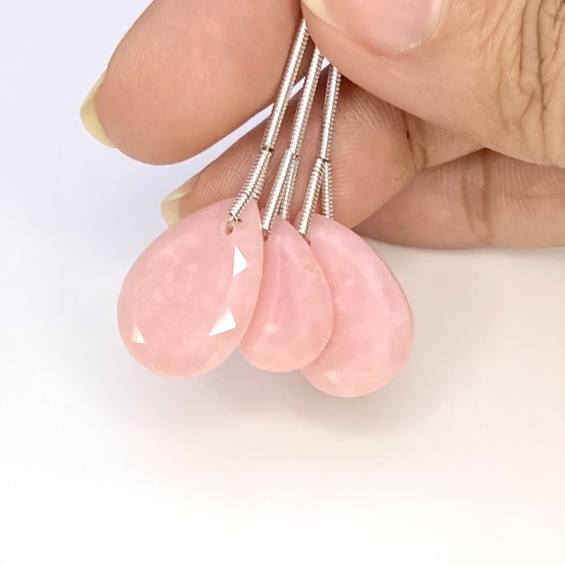  23.90 Cts. Pink Opal 15.5-19mm Faceted Pear Shape AA+ Grade Matched Gemstone Beads Set - Total 3 Pcs.