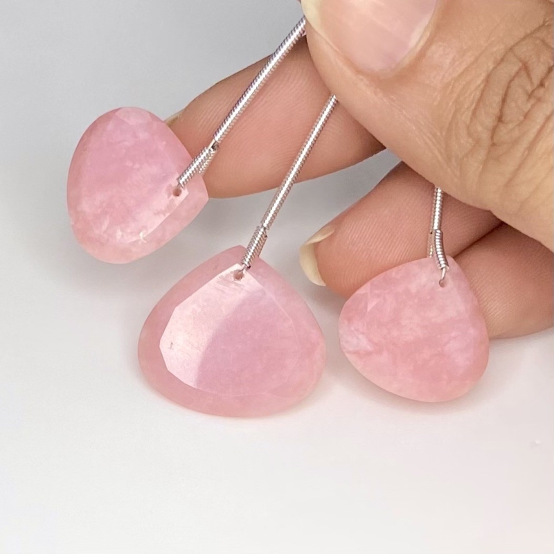  29.70 Cts. Pink Opal 16-19mm Faceted Heart Shape AA+ Grade Matched Gemstone Beads Set - Total 3 Pcs.