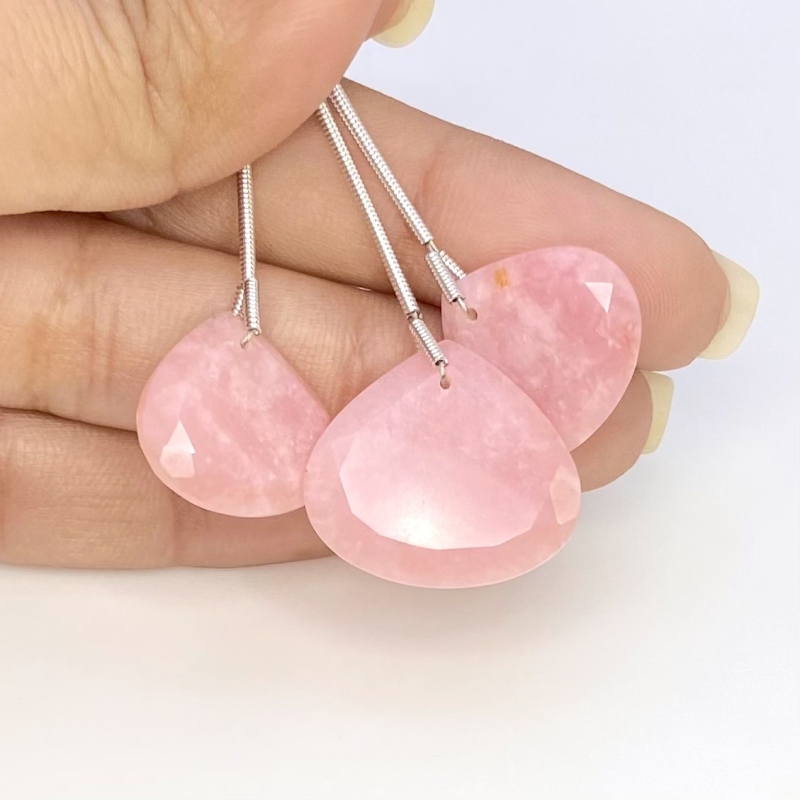  29.70 Cts. Pink Opal 16-19mm Faceted Heart Shape AA+ Grade Matched Gemstone Beads Set - Total 3 Pcs.