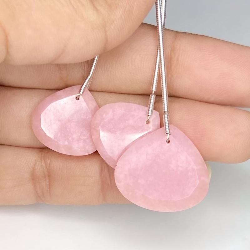  29.70 Cts. Pink Opal 16-19mm Faceted Heart Shape AA+ Grade Matched Gemstone Beads Set - Total 3 Pcs.