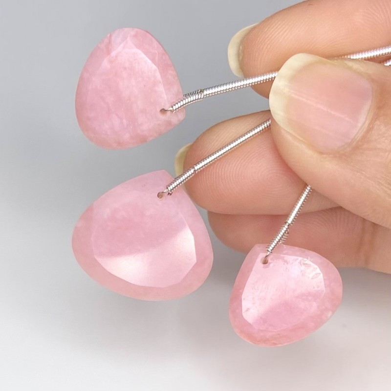  29.70 Cts. Pink Opal 16-19mm Faceted Heart Shape AA+ Grade Matched Gemstone Beads Set - Total 3 Pcs.