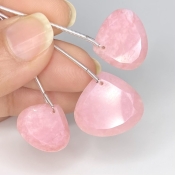  29.70 Cts. Pink Opal 16-19mm Faceted Heart Shape AA+ Grade Matched Gemstone Beads Set - Total 3 Pcs.