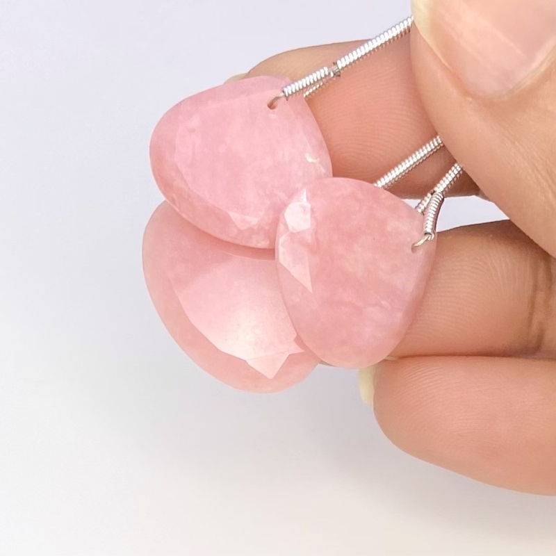 29.70 Cts. Pink Opal 16-19mm Faceted Heart Shape AA+ Grade Matched Gemstone Beads Set - Total 3 Pcs.
