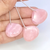  36.50 Cts. Pink Opal 19mm Faceted Heart Shape AA+ Grade Matched Gemstone Beads Set - Total 3 Pcs.