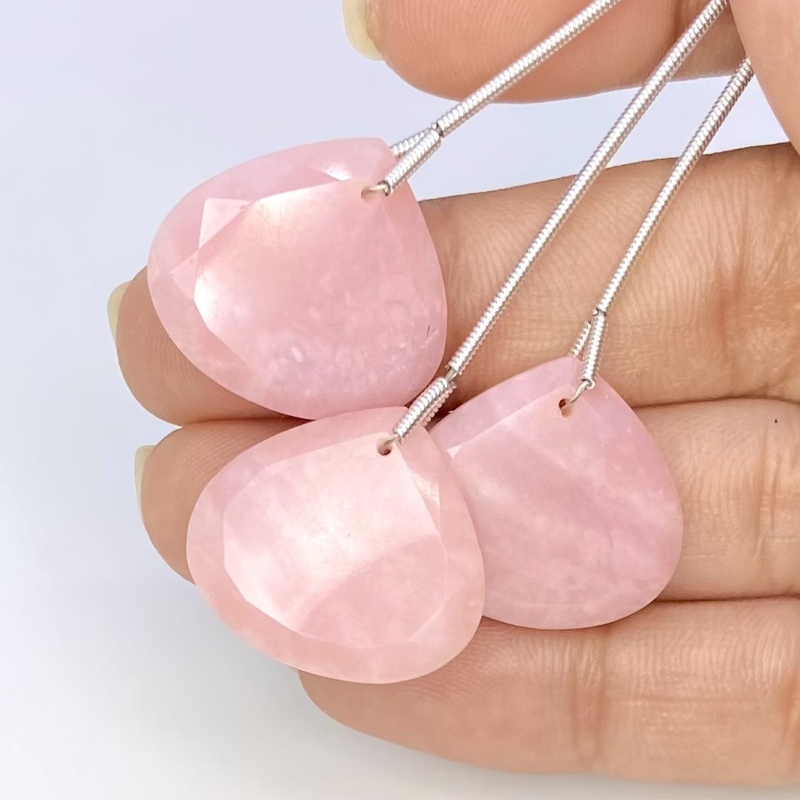  36.50 Cts. Pink Opal 19mm Faceted Heart Shape AA+ Grade Matched Gemstone Beads Set - Total 3 Pcs.