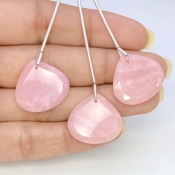  36.50 Cts. Pink Opal 19mm Faceted Heart Shape AA+ Grade Matched Gemstone Beads Set - Total 3 Pcs.
