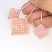 29.10 Cts. Pink Opal 12-18mm Carved Square Shape AA Grade Matched Gemstone Carvings Set - Total 3 Pcs.