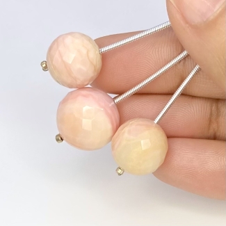  39.10 Cts. Pink Opal 12-14mm Faceted Round Shape AA Grade Matched Gemstone Beads Set - Total 3 Pcs.