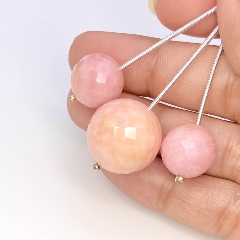  63.30 Cts. Pink Opal 13-18mm Faceted Round Shape AA+ Grade Matched Gemstone Beads Set - Total 3 Pcs.