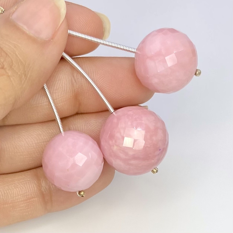  87.80 Cts. Pink Opal 16-18.5mm Faceted Round Shape AA+ Grade Matched Gemstone Beads Set - Total 3 Pcs.