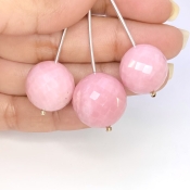  87.80 Cts. Pink Opal 16-18.5mm Faceted Round Shape AA+ Grade Matched Gemstone Beads Set - Total 3 Pcs.