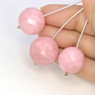  87.80 Cts. Pink Opal 16-18.5mm Faceted Round Shape AA+ Grade Matched Gemstone Beads Set - Total 3 Pcs.