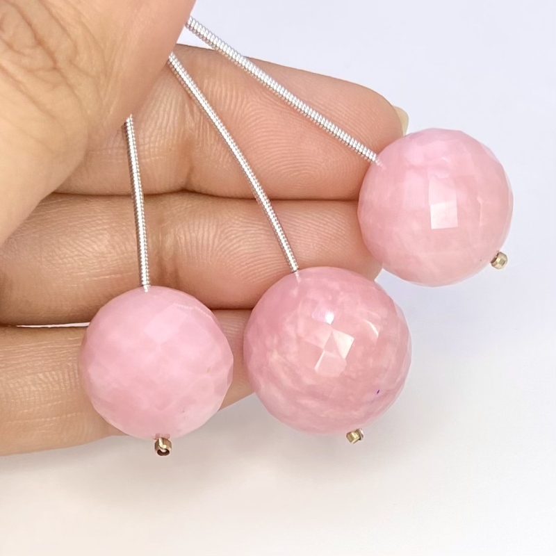  87.80 Cts. Pink Opal 16-18.5mm Faceted Round Shape AA+ Grade Matched Gemstone Beads Set - Total 3 Pcs.