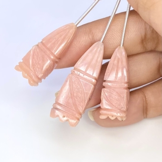 67.65 Cts. Pink Opal 27-33mm Carved Fancy Shape AA Grade Matched Gemstone Carvings Set - Total 3 Pcs.