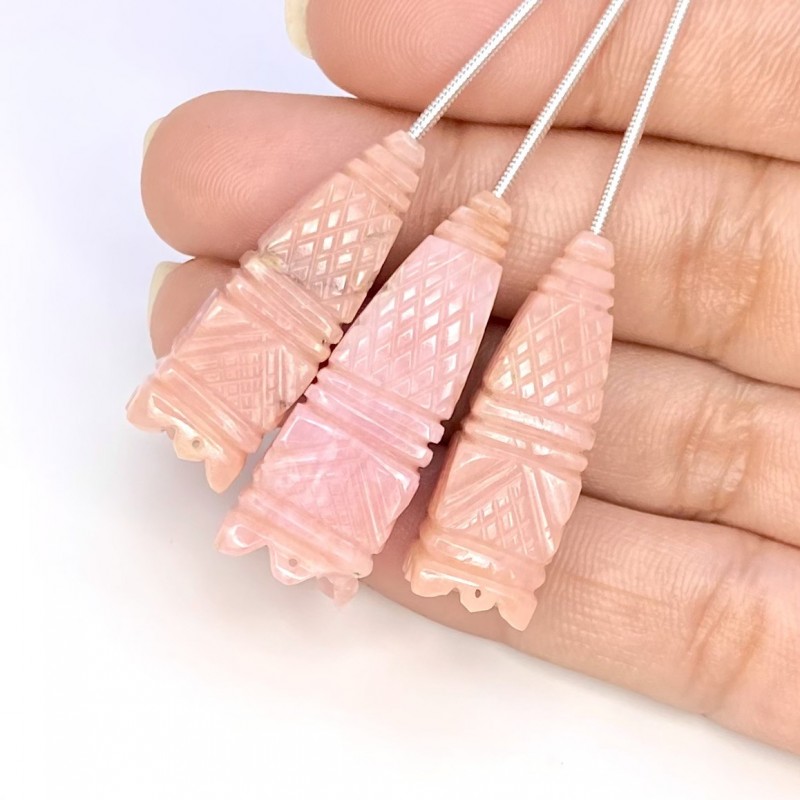 Pink Opal Carved Fancy Shape AA Grade Gemstone Carving Set - 29-33mm - 3 Pc. - 62.90 Cts.
