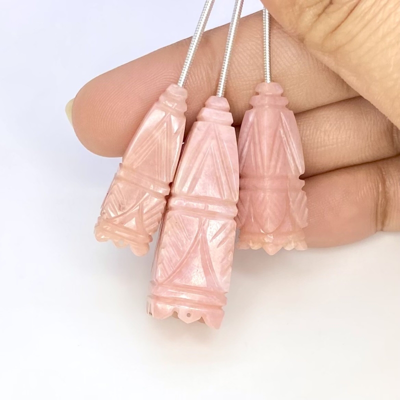 61.35 Cts. Pink Opal 25-35mm Carved Fancy Shape AA Grade Matched Gemstone Carvings Set - Total 3 Pcs.