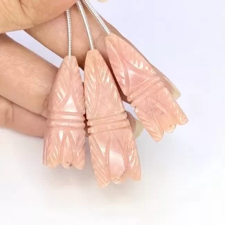 Pink Opal Carved Fancy Shape AA Grade Gemstone Carving Set - 29-35mm - 3 Pc. - 71.40 Cts.