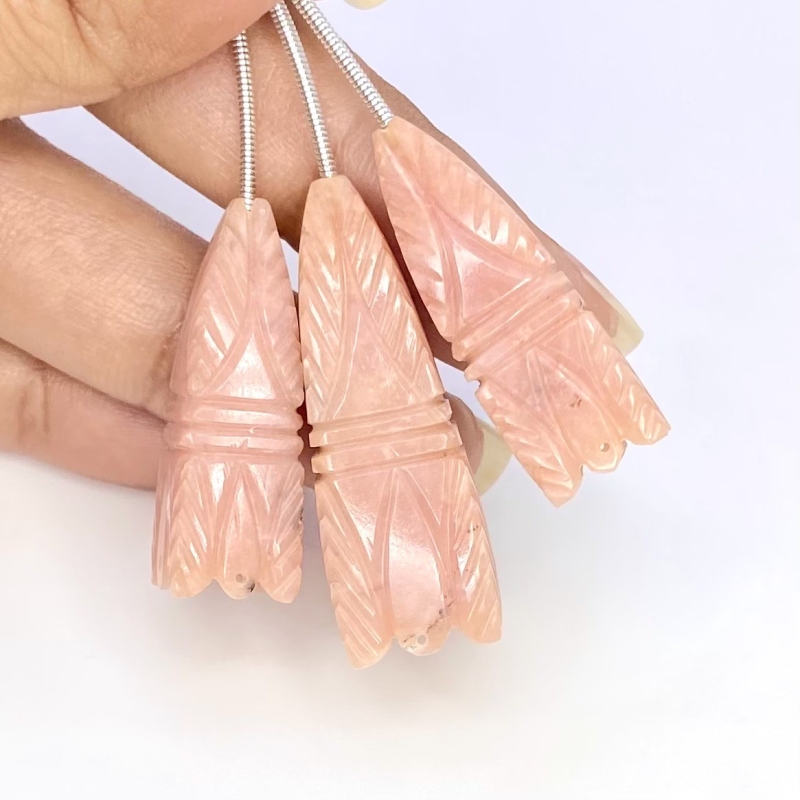 71.40 Cts. Pink Opal 29-35mm Carved Fancy Shape AA Grade Matched Gemstone Carvings Set - Total 3 Pcs.