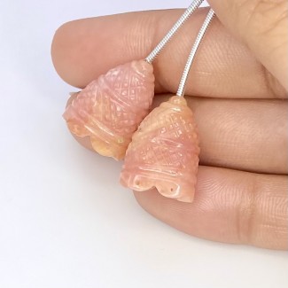 Pink Opal Carved Fancy Shape AA Grade Gemstone Carving Pair - 17mm - 2 Pc. - 23 Cts.