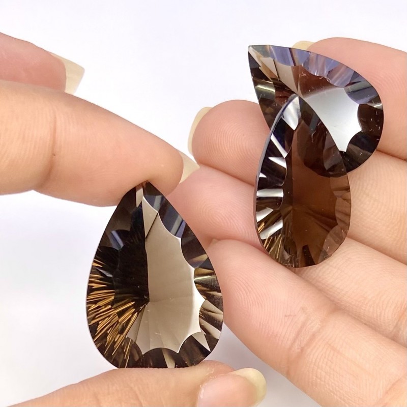  65.65 Cts. Smoky Quartz 25x15.5-29x20mm Concave Cut Pear Shape AAA Grade Matched Gemstones Set - Total 3 Pcs.