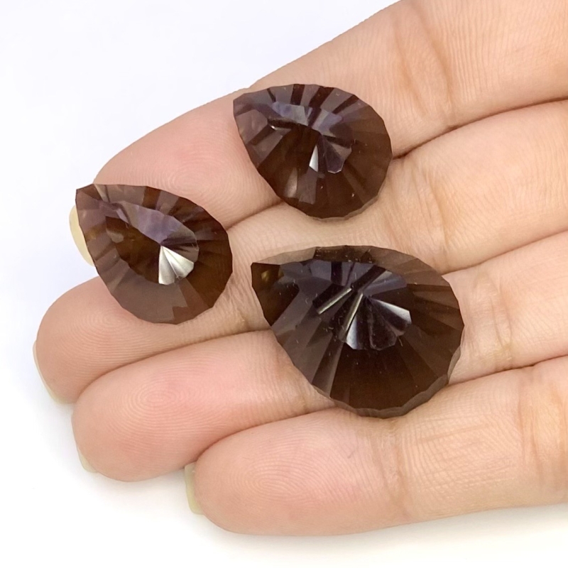 54.95 Carat Smoky Quartz 25x18-18.5x14mm Concave Cut Pear Shape AAA Grade Matched Cabochons Set - Total 3 Pcs.