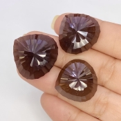 65.40 Carat Smoky Quartz 17.5-21mm Concave Cut Heart Shape AAA Grade Matched Cabochons Set - Total 3 Pcs.