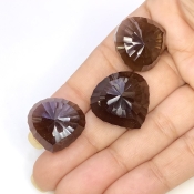 65.40 Carat Smoky Quartz 17.5-21mm Concave Cut Heart Shape AAA Grade Matched Cabochons Set - Total 3 Pcs.