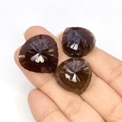 65.40 Carat Smoky Quartz 17.5-21mm Concave Cut Heart Shape AAA Grade Matched Cabochons Set - Total 3 Pcs.