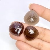 65.40 Carat Smoky Quartz 17.5-21mm Concave Cut Heart Shape AAA Grade Matched Cabochons Set - Total 3 Pcs.