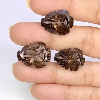43.65 Cts. Smoky Quartz 18x14-19.5x15.5mm Carved Pear Shape AAA Grade Matched Gemstone Carvings Set - Total 3 Pcs.