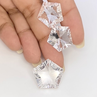  44.40 Cts. Crystal Quartz 17-19mm Concave Cut Pentagon Shape AAA Grade Matched Gemstones Set - Total 3 Pcs.