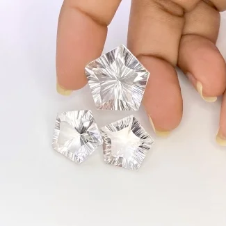  42.80 Cts. Crystal Quartz 15-19mm Concave Cut Pentagon Shape AAA Grade Matched Gemstones Set - Total 3 Pcs.
