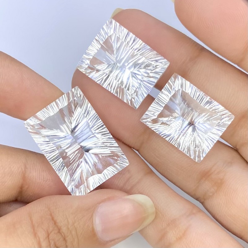  66.30 Cts. Crystal Quartz 23x16-18x14mm Concave Cut Baguette Shape AAA Grade Matched Gemstones Set - Total 3 Pcs.