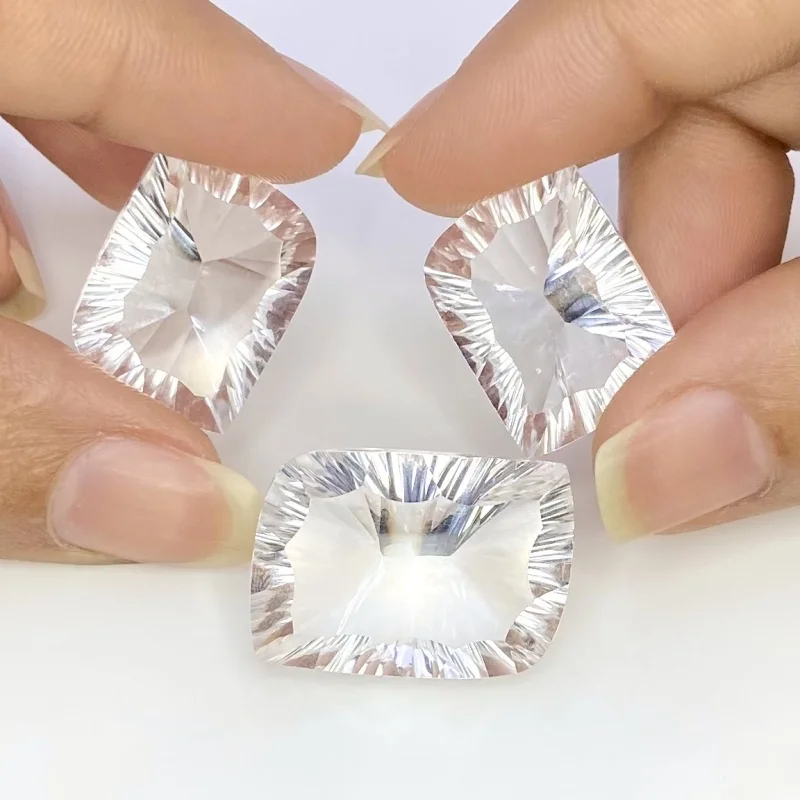  67.90 Cts. Crystal Quartz 22-27mm Concave Cut Mango Shape AAA Grade Matched Gemstones Set - Total 3 Pcs.