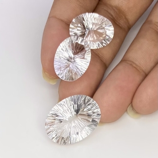  40.10 Cts. Crystal Quartz 21x16-17x13mm Concave Cut Oval Shape AAA Grade Matched Gemstones Set - Total 3 Pcs.