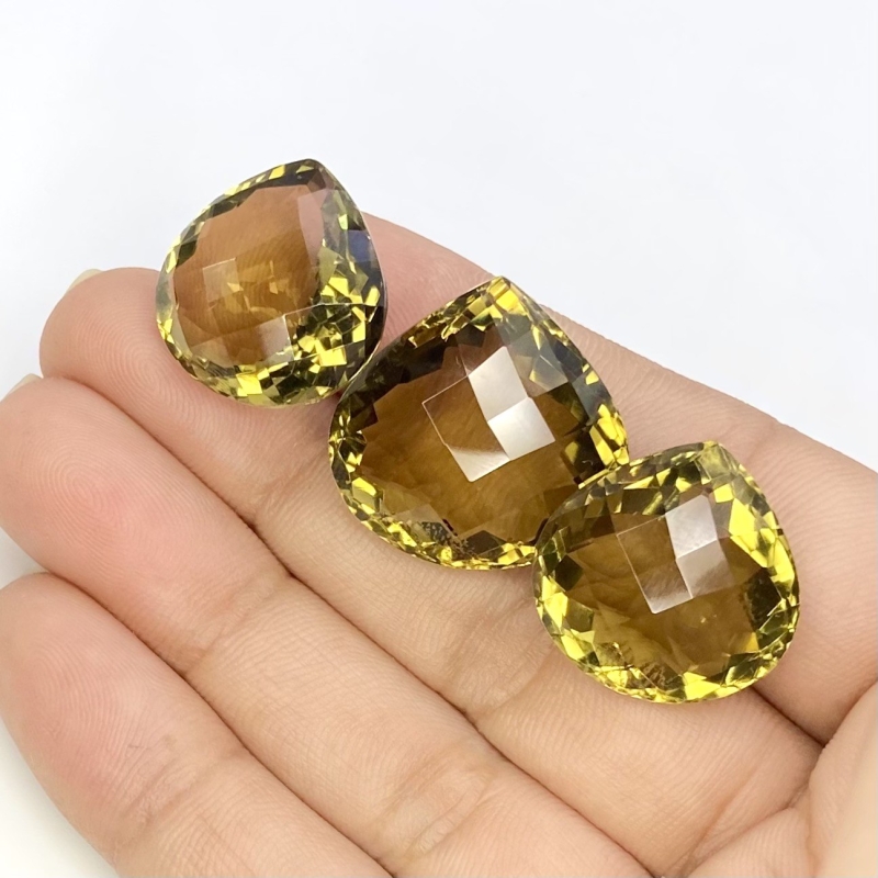  68.10 Cts. Olive Quartz 18.5-21mm Checkerboard Heart Shape AAA Grade Matched Gemstones Set - Total 3 Pcs.