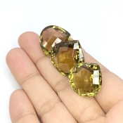  68.10 Cts. Olive Quartz 18.5-21mm Checkerboard Heart Shape AAA Grade Matched Gemstones Set - Total 3 Pcs.