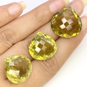 69.85 Cts. Olive Quartz 18.5-21mm Checkerboard Heart Shape AAA Grade Matched Gemstones Set - Total 3 Pcs.