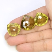  69.85 Cts. Olive Quartz 18.5-21mm Checkerboard Heart Shape AAA Grade Matched Gemstones Set - Total 3 Pcs.