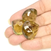  69.85 Cts. Olive Quartz 18.5-21mm Checkerboard Heart Shape AAA Grade Matched Gemstones Set - Total 3 Pcs.