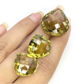  60.25 Cts. Olive Quartz 17.5-21mm Checkerboard Heart Shape AAA Grade Matched Gemstones Set - Total 3 Pcs.