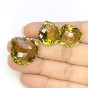  60.25 Cts. Olive Quartz 17.5-21mm Checkerboard Heart Shape AAA Grade Matched Gemstones Set - Total 3 Pcs.