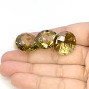  57.75 Cts. Olive Quartz 17-18.5mm Checkerboard Round Shape AAA Grade Matched Gemstones Set - Total 3 Pcs.