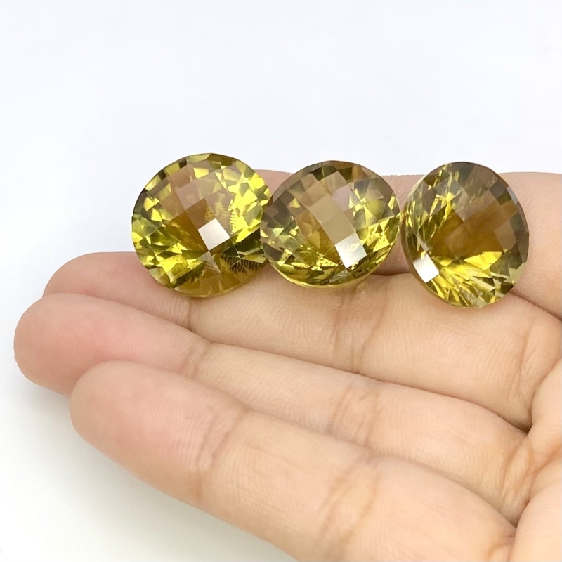  57.75 Cts. Olive Quartz 17-18.5mm Checkerboard Round Shape AAA Grade Matched Gemstones Set - Total 3 Pcs.