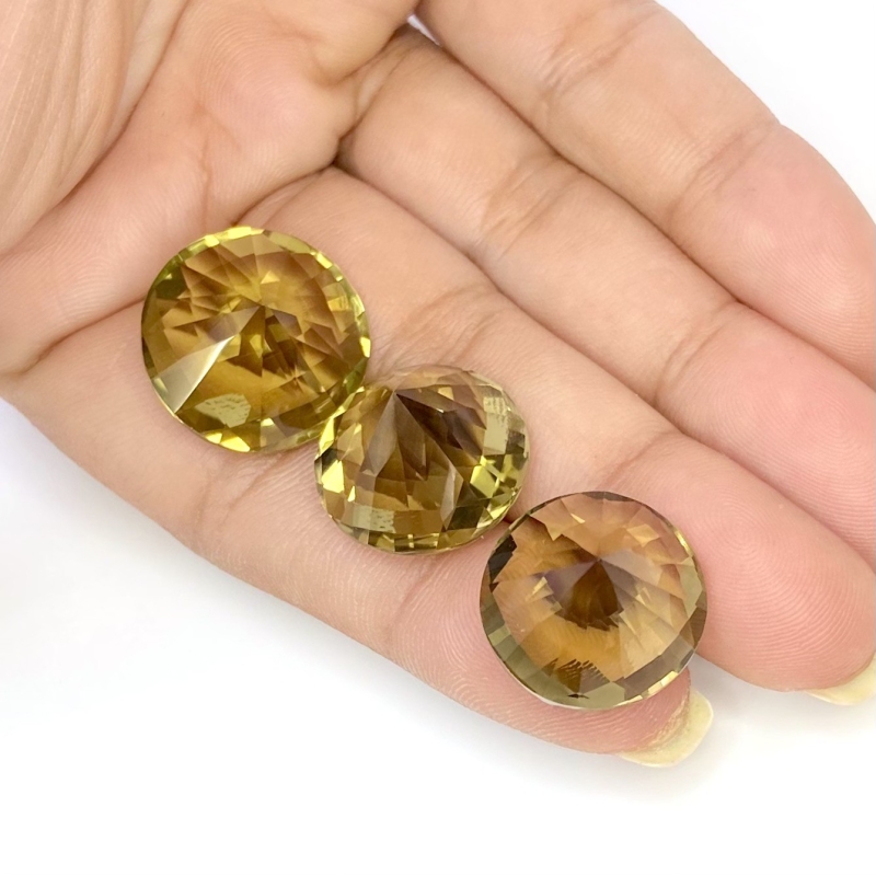  57.75 Cts. Olive Quartz 17-18.5mm Checkerboard Round Shape AAA Grade Matched Gemstones Set - Total 3 Pcs.