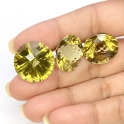  57.75 Cts. Olive Quartz 17-18.5mm Checkerboard Round Shape AAA Grade Matched Gemstones Set - Total 3 Pcs.